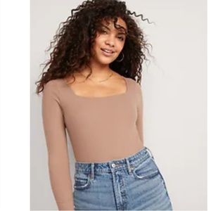 BNWT SET OF TWO Square Neck Rib Knit Long Sleeve Body Suits